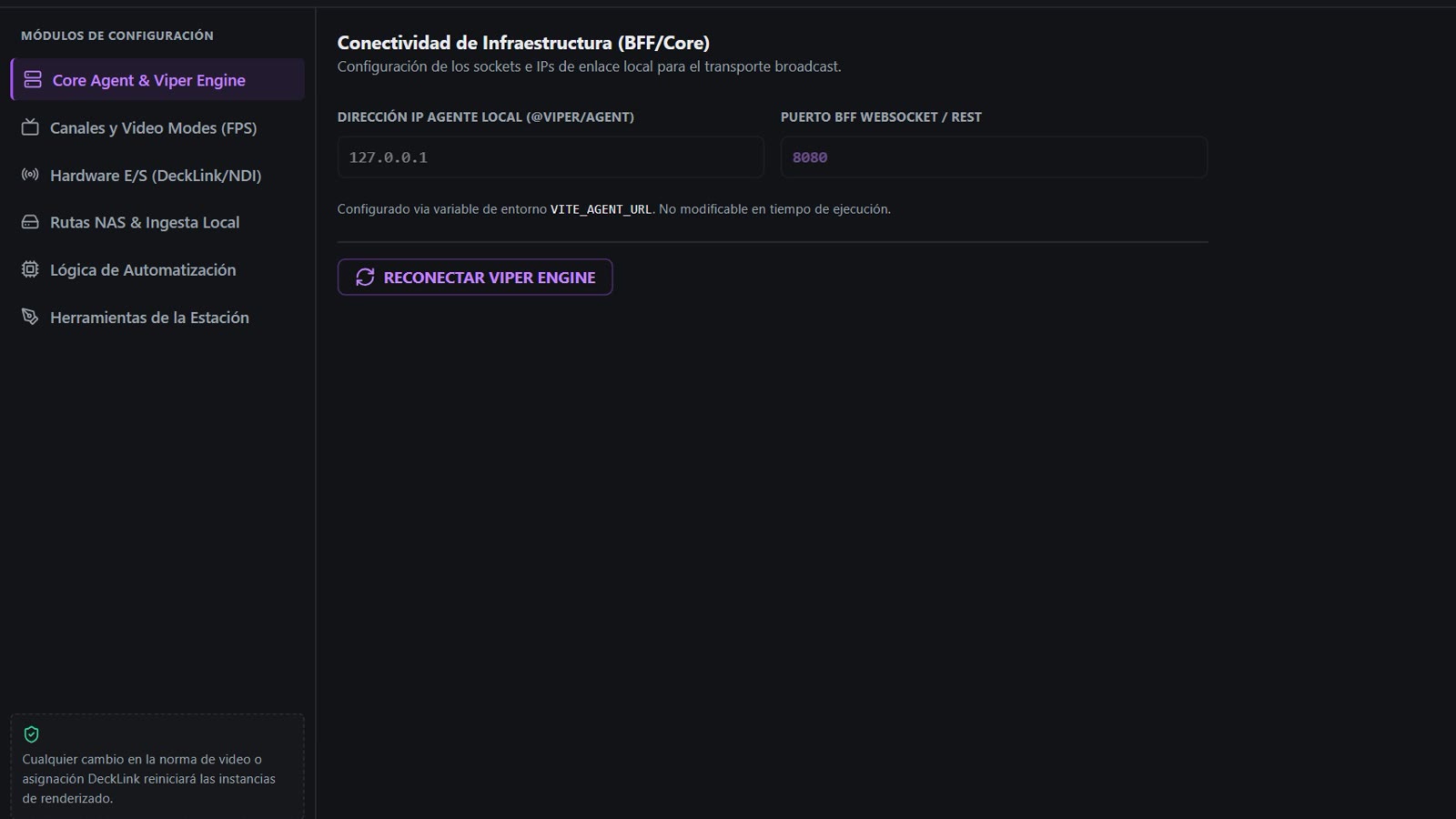 La configuración de la estación de Viper: canales, hardware de entrada y salida, rutas y automatización